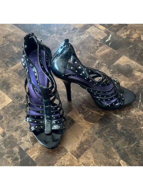 Chic Black Strappy Heels with Studded Detail
